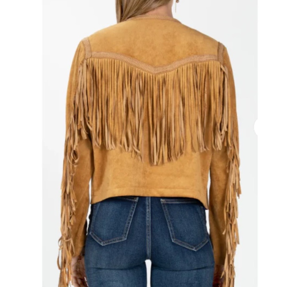 Miss Me Western Fringe Faux Suede Jacket Brown Large NWT - Picture 5 of 11